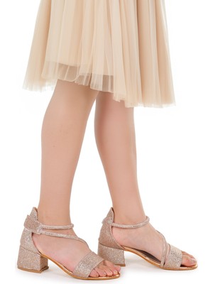 Kiko Kids Pisar Kum Simli Günlük Kız Çocuk 4 Cm Topuklu Sandalet Abiye Ayakkabı