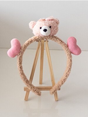 Sweet Twins Accessories Teddy Pembe Kalpli Çocuk Tacı Peluş Taç