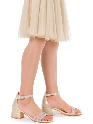 Kiko Kids Nobe Kız Çocuk Sandalet Ayakkabı 4 cm Topuklu Altın Renkli Rahat Kullanım