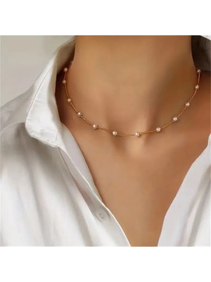 Lovisa Accessories El Emeği Inci Kolye, Choker Inci Detaylı Altın Zincir Kolye