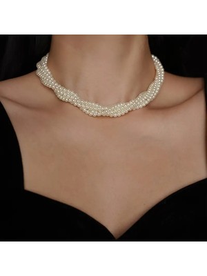 Lovisa Accessories El Emeği 5 Sıra Sarmal Inci Kolye, Choker Inci Boncuk Kolye