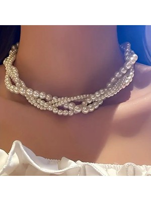 Lovisa Accessories El Emeği 4 Sıra Sarmal Inci Kolye, Choker Inci Boncuk Kolye