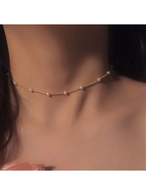 Lovisa Accessories El Emeği Inci Detaylı Zincir Kolye, Choker Inci Kolye