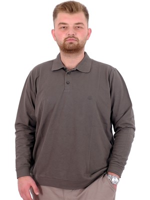 Mode Xl Büyük Beden Erkek Polo Yaka Sweatshirt Nakışlı U24340 Haki