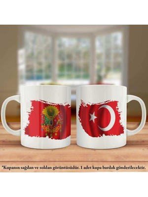 Asilmeydan Çift Yön Baskılı Kırmızı Osmanlı Sancağı ve Türkiye Bayrağı Kupa Bardak