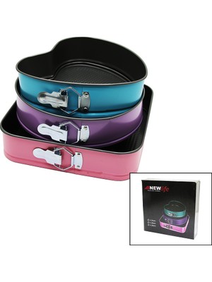 3 Parça  Set Metal Kek Kalıp Kelepçeli Kalp - Kare - Yuvarlak (4764)