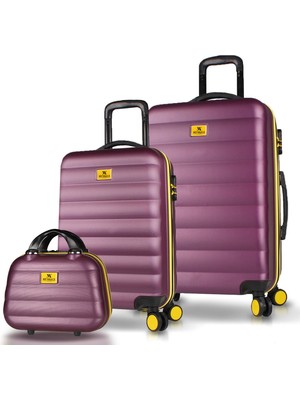 My Valice Colors Abs Makyaj Kabin ve Orta Boy Mürdüm 3'lü Valiz Seti