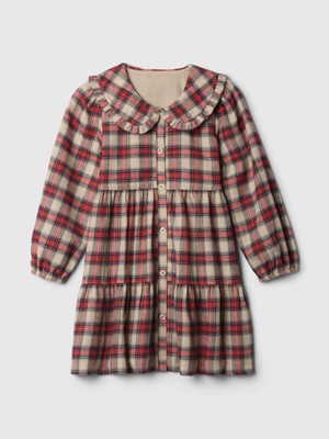 Gap Kız Bebek Kırmızı Ekose Desenli Flannel Gömlek Elbise