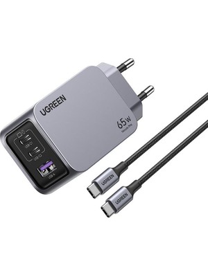Ugreen Nexode Pro 65W Gan Hızlı Şarj Cihazı Type-C Qc Pd 2xusb-C 1xusb-A Uzay Grisi 25871