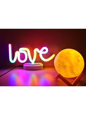 Işık Kasabası Love Neon ve Küre Gece Lambası, 3D ,yazılı Konsept