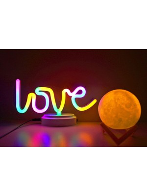 Işık Kasabası Love Neon ve Küre Gece Lambası, 3D ,yazılı Konsept