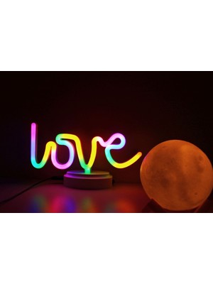 Işık Kasabası Love Neon ve Küre Gece Lambası, 3D ,yazılı Konsept