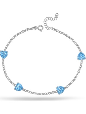 Silveranka 925 Ayar Gümüş Aqua Taşlı Zarif Kalp Bileklik