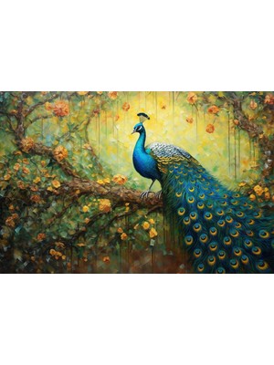 Aden Dekoratif Tavuskuşu Renkli Kanvas Tablo