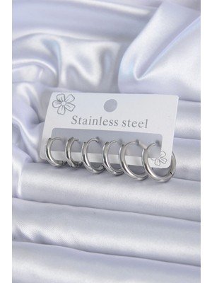 Clariss 316L Çelik Gümüş Renk Halka Kadın Küpe Seti