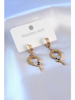 Çarşı Point 316l Çelik Gold Renk Yılan Model Zirkon Taşlı Kadın Küpe