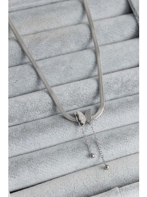 Clariss 316L Çelik Gümüş Renk Italyan Zincir Model Simli Kelebek Figür Kadın Kolye