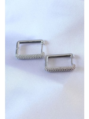 Clariss Gümüş Renk Kare Model Zirkon Taşlı Pirinç Kadın Küpe