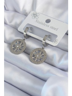 Clariss 316L Çelik Gümüş Renk Kutup Yıldızı Model Zirkon Taş Işleme Detay Kadın Küpe