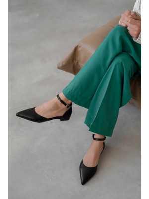 Trendy Anka Kadın Siyah Babet 2cm Kısa Alçak Topuklu Günlük Kullanım Çok Rahat Ayakkabı