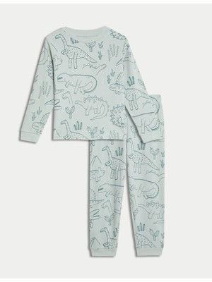 Marks & Spencer Saf Pamuklu Dinazor Desenli Pijama Takımı (1-8 Yaş)