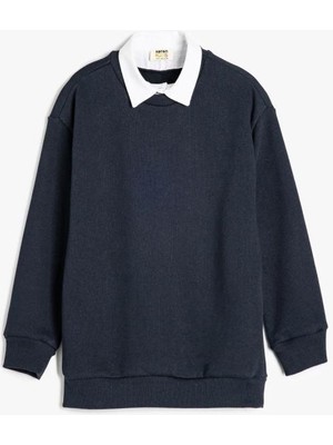 Koton Erkek Çocuk Okul Sweatshirt Basic Okul Gömleği Yaka Detaylı Uzun Kollu Pamuklu