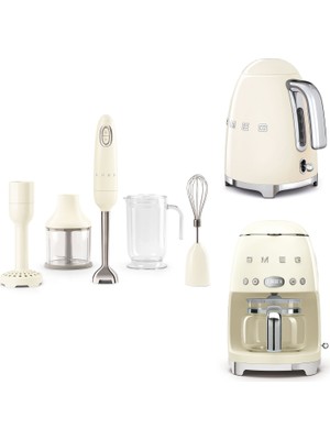 smeg Krem Kettle-Filtre Kahve Makinesi ve El Blender Seti