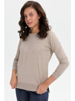 Kadın Sıfır Yaka Yanı Yırtmaçlı Kazak Vizon