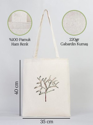 Gedene Zeytin Ağacı Baskılı Doğal Gabardin Bez Çanta (GDN004)