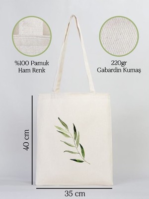 Gedene Zeytin Dalı Baskılı Doğal Gabardin Bez Çanta - GDN20234002