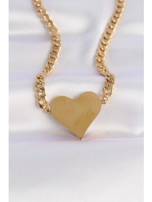 Clariss 316L Çelik Zincir Altın Renk Düz Plaka Kalp Kolye