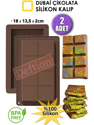 Deftion 2 Adet Aile Boy Dubai Çikolatası Kalıbı Silikon 18X13,5CM Bba Free Çikolata Çukulatası Çukolatası Kalıp