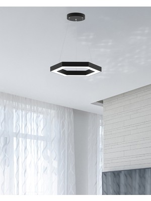 Hegza Lighting Hexagon (Siyah Kasa, Beyaz Işık) Ledli Modern Sarkıt LED Avize