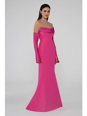 Straplez Satenkollu Degaje Yakauzun Balık Şık Abiye Elbise