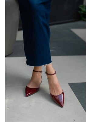 Trendy Anka Kadın Bordo Babet 2cm Kısa Alçak Topuklu Günlük Kullanım Çok Rahat Ayakkabı