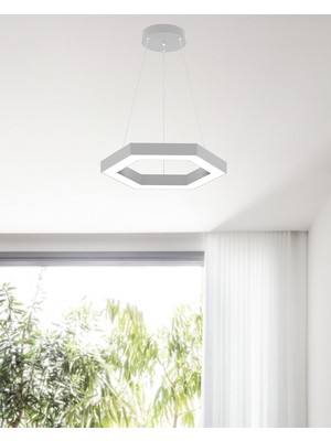 Hegza Lighting Hexagon (Gri Kasa, Beyaz Işık) Ledli Modern Sarkıt LED Avize