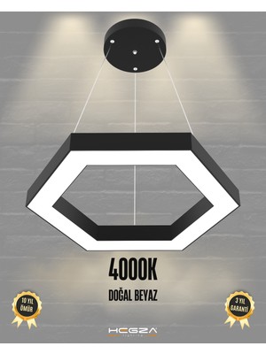 Hegza Lighting Hexagon (Siyah Kasa, Doğal Beyaz) Ledli Modern Sarkıt LED Avize