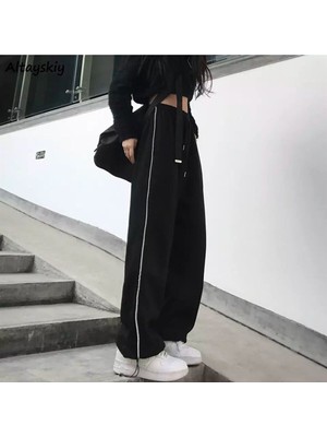 Touz Moda Harajuku Zip Detail Black Tracksuit Oversize Eşofman Altı