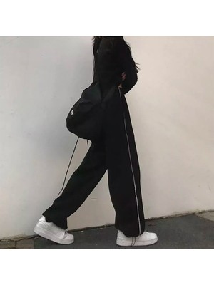 Touz Moda Harajuku Zip Detail Black Tracksuit Oversize Eşofman Altı