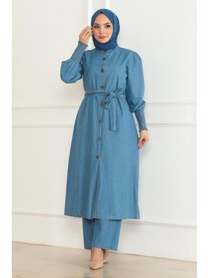 Yırtmaçlı Kot Takım Açık Mavi 19227