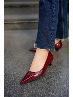 Laminta Cenny Bordo Sivri Burun 4cm Özel Topuklu Kadın Topuklu Ayakkabı