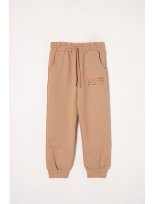 Zepkids Yazı Baskılı Vizon Renk Erkek Çocuk Eşofman Tek Alt