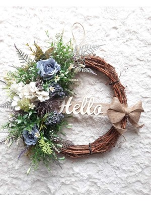 Lotus Hediye Mavi Gül Temalı Kapı Süsü Duvar Süsü