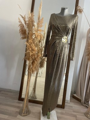 Yebk Gold Simli Abiye Kadın Elbise