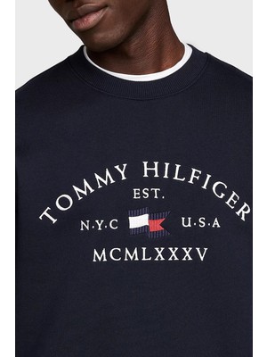 Tommy Hilfiger Pamuklu Regular Fit Bisiklet Yaka Logo Nakışlı Sweat Erkek Sweat MW0MW35526 Dw5