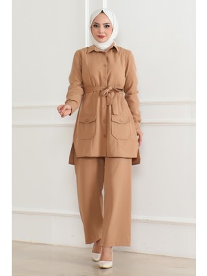 Moda Mihram Düğme Detaylı Takım Bej 19223