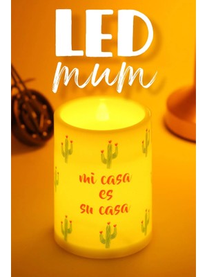 BK Commerce LED Mum 3lü Kaktüs Bardak Tipi Pilli Dumansız Alevli Dekoratif Yapay Mum 10 cm