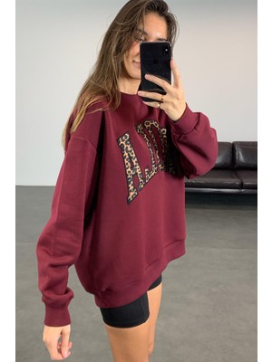 Bordo Hola Nakışlı Sweatshirt 109025