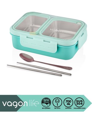 Vagonlife Bento 700ML Lunchbox Yeni Koleksiyon Tek Katlı 2 Bölmeli Çelik Sefer Tası Yemek Kutusu