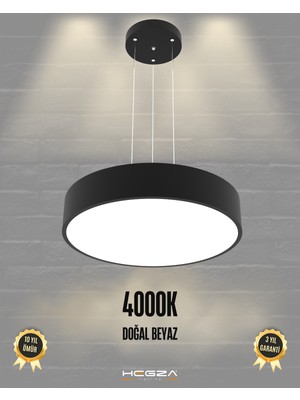 Hegza Lighting Drum 40cm (Siyah Kasa, Doğal Beyaz) Ledli Modern Sarkıt LED Avize